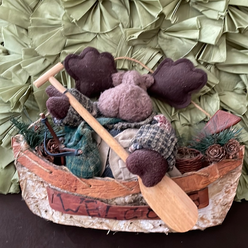 Moose in a Boat Welcome wall hanging